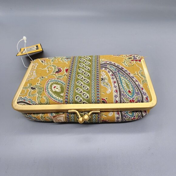 MAGGI B Framed Makeup Bag 6"x3.5" Paisley Print Yellow Vintage Style GANZ - Picture 5 of 10